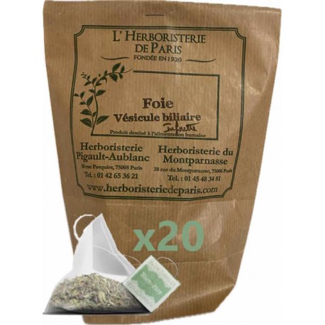 Tisane Foie Vésicule Biliaire 20 infusettes concentrées de 2gr Herboristerie de Paris infusion foie  Bio santé sénior