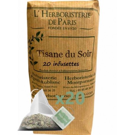 Tisane du Soir 20 infusettes concentrées de 2gr Herboristerie de Paris tisane sommeil Bio santé sénior