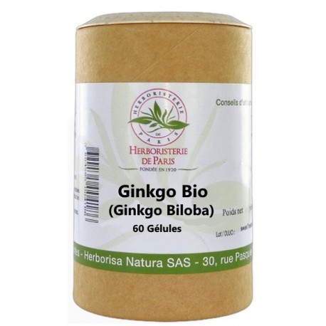 Ginkgo Biloba Feuilles Bio 60 gélules Herboristerie de Paris vigilance et circulation Bio santé sénior