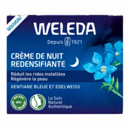 Crème de nuit redensifiante Gentiane bleue et Edelweiss 40ml Weleda crème de nuit pour un teint éclatant et reposé