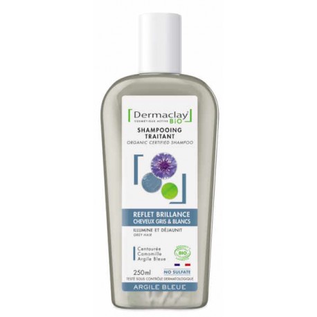 Shampoing cheveux gris reflet brillance 250 ml Dermaclay cheveux blancs gris anti jaunissement Bio santé sénior