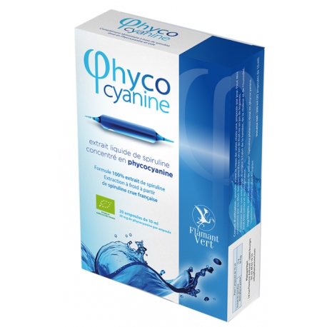 Phycocyanine 20 ampoules de 10 ml Flamant Vert extrait de spiruline bio liquide Bio santé sénior