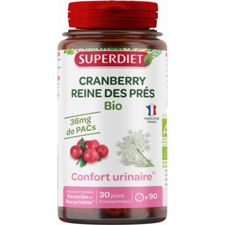 Cranberry Reine des Pres bio 90 comprimés Super Diet confort urinaire par la reine des prés Bio santé sénior