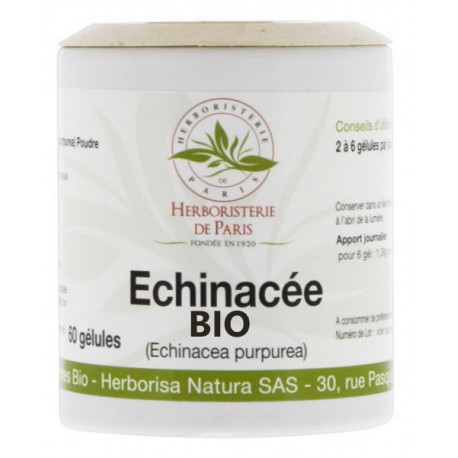 Echinacée Bio 60 gélules de 230 mg Herboristerie de Paris echinacea défenses naturelles Bio santé sénior