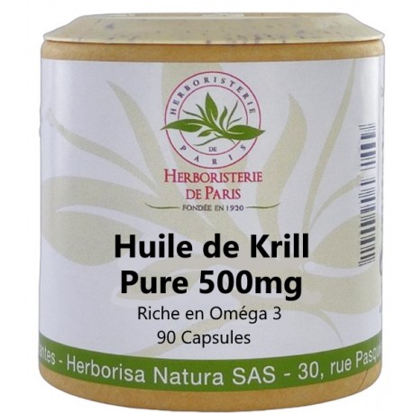 Huile de Krill 500mg 90 capsules Herboristerie de Paris oméga 3 epa dha coeur mémoire concentration Bio santé sénior