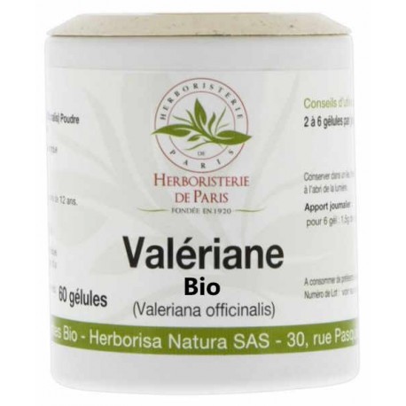 Valériane racine extrait bio 250mg 60 Gélules Herboristerie de Paris Valériane BIO sommeil, biosantesenior.fr