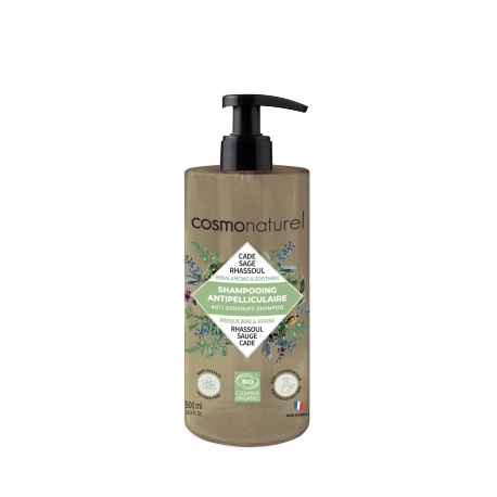Shampooing antipelliculaire Cade Sauge Rhassoul 500ml Cosmo Naturel Shampoing anti pelliculaire Bio santé sénior