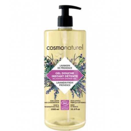 Gel douche Instant Détente bio Lavandin de Provence 1 litre Cosmo Naturel Bain Lavandin romarin aloe Bio santé sénior