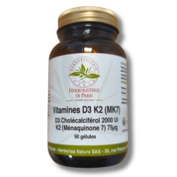 Vitamine D3 2000UI Vitamine K2 90 gélules Herboristerie de Paris