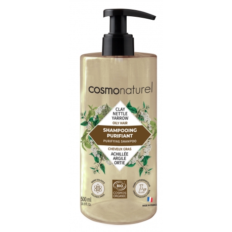 Shampooing purifiant cheveux gras argile ortie achillée 500ml Cosmo Naturel Shampoing cheveux gras Bio santé sénior