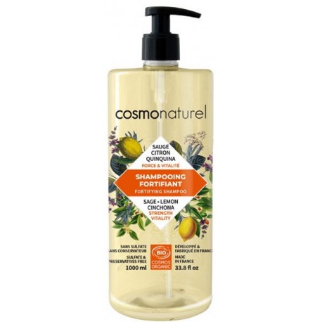 Shampooing Fortifiant Quinquina Sauge Citron 1 L Cosmo Naturel ortie achillée Bio santé sénior