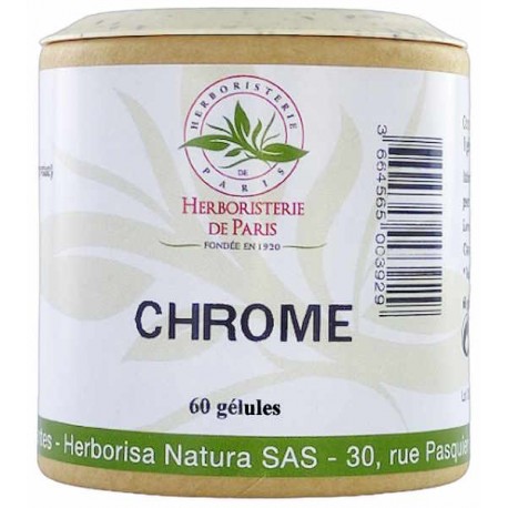 Chrome oligo-élément 60 gélules Herboristerie de Paris oligo élément essentiel taux de sucres Bio santé sénior