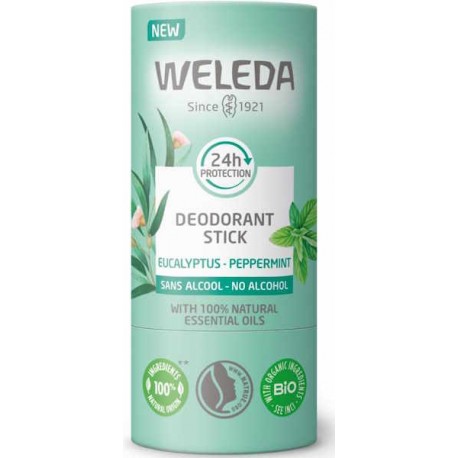 Déodorant solide 24H Eucalyptus Menthe poivrée 50 gr Weleda déodorant stick eucalyptus peppermint Bio santé sénior