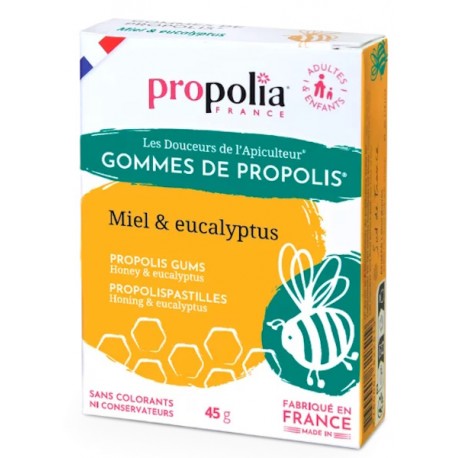Gommes Propolis Miel et Eucalyptus 45g Propolia Gommes Propolis extrait propolis purifiée et française Bio santé sénior