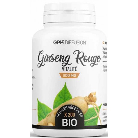 Ginseng Rouge Racine bio 300mg 200 gélules GPH Diffusion panax ginseng racine de vie Bio santé sénior
