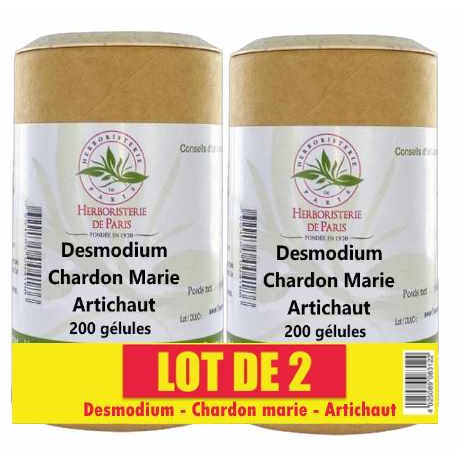 Lot de 2 Desmodium Chardon marie Curcuma Artichaut 2x200 gélules Herboristerie de Paris hépato biliaire Bio santé sénior