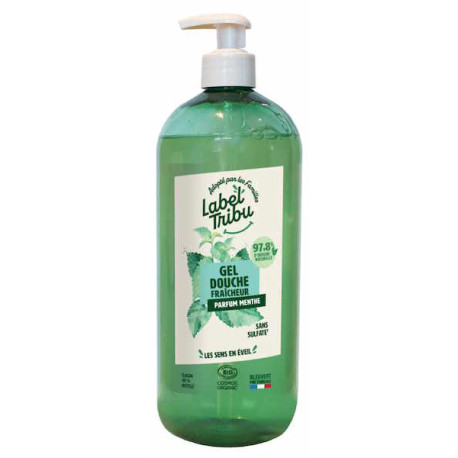 Gel douche fraîcheur 1 Litre Label Tribu menthe poivrée glycérine aloe vera adoucissant Bio santé sénior