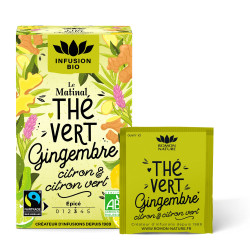 Thé vert le matinal Gingembre bio Citron bio Citron vert bio 16 sachets Romon Nature énergie et vitalité Bio santé sénior