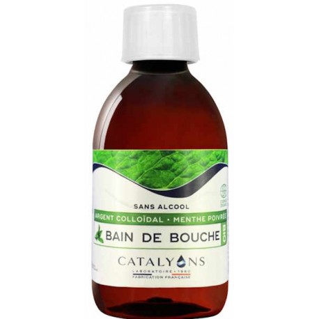 Bain de bouche bio à l'Argent colloïdal 500 ml Catalyons argent colloidal 30ppm zinc menthe poivrée Bio santé sénior
