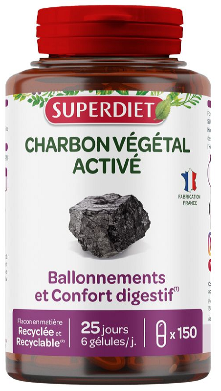 Charbon Végétal Activé 150 gélules Super Diet